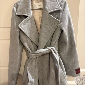 Aritzia Babaton Light Grey Wrap Trench Coat with Self-Tie Belt